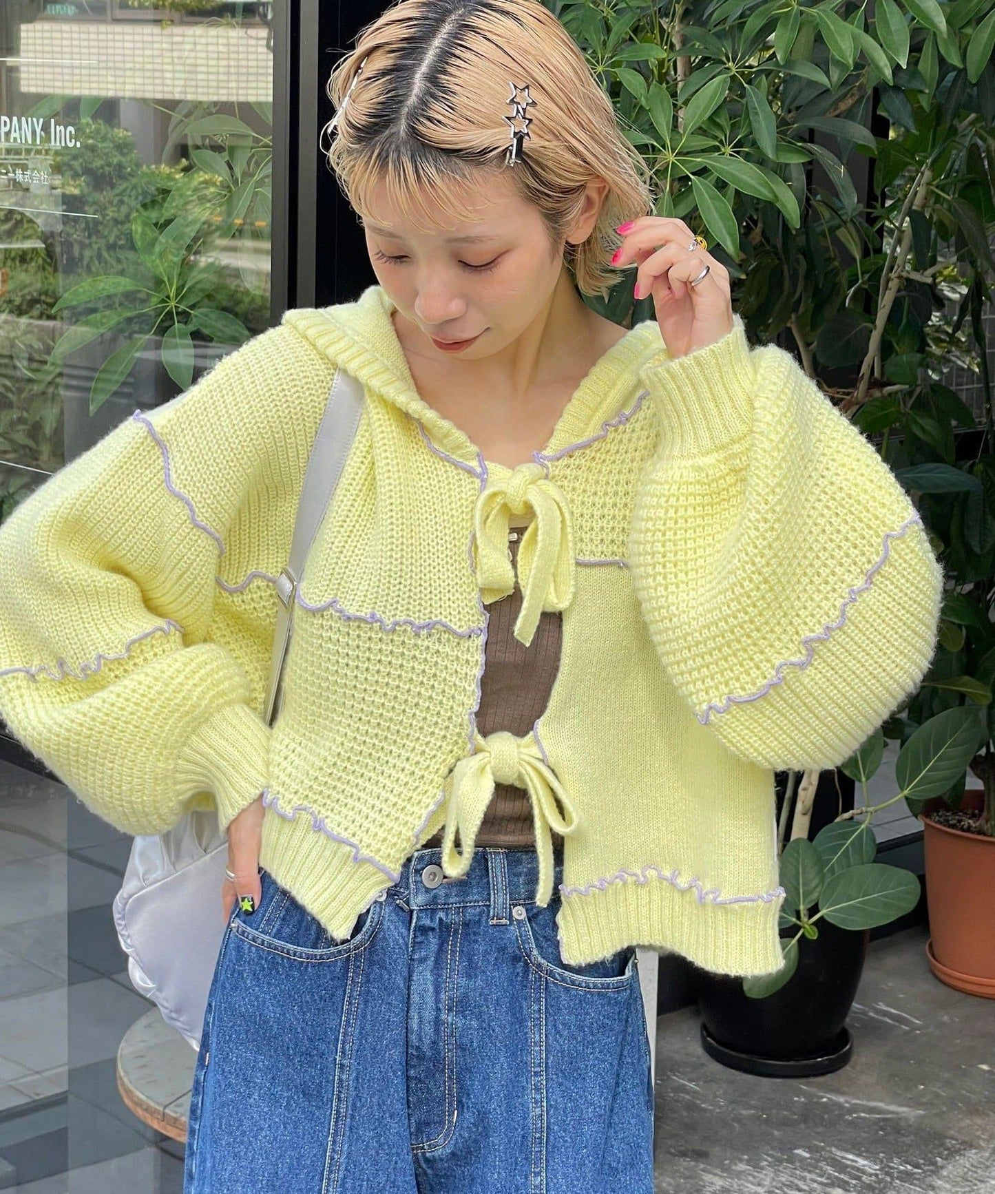 H.S拼色卷邊拼接連帽開衫