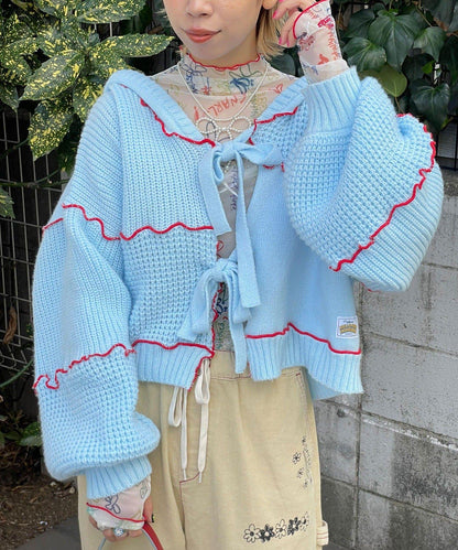 H.S拼色卷邊拼接連帽開衫