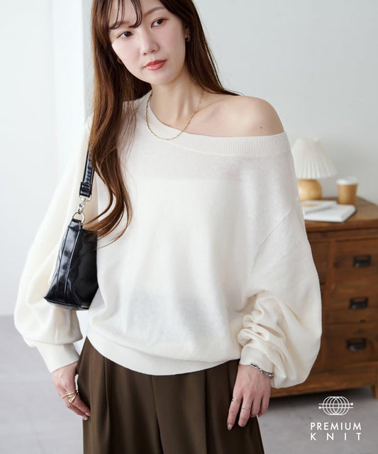 【Discoat】超細羊毛單肩套頭衫