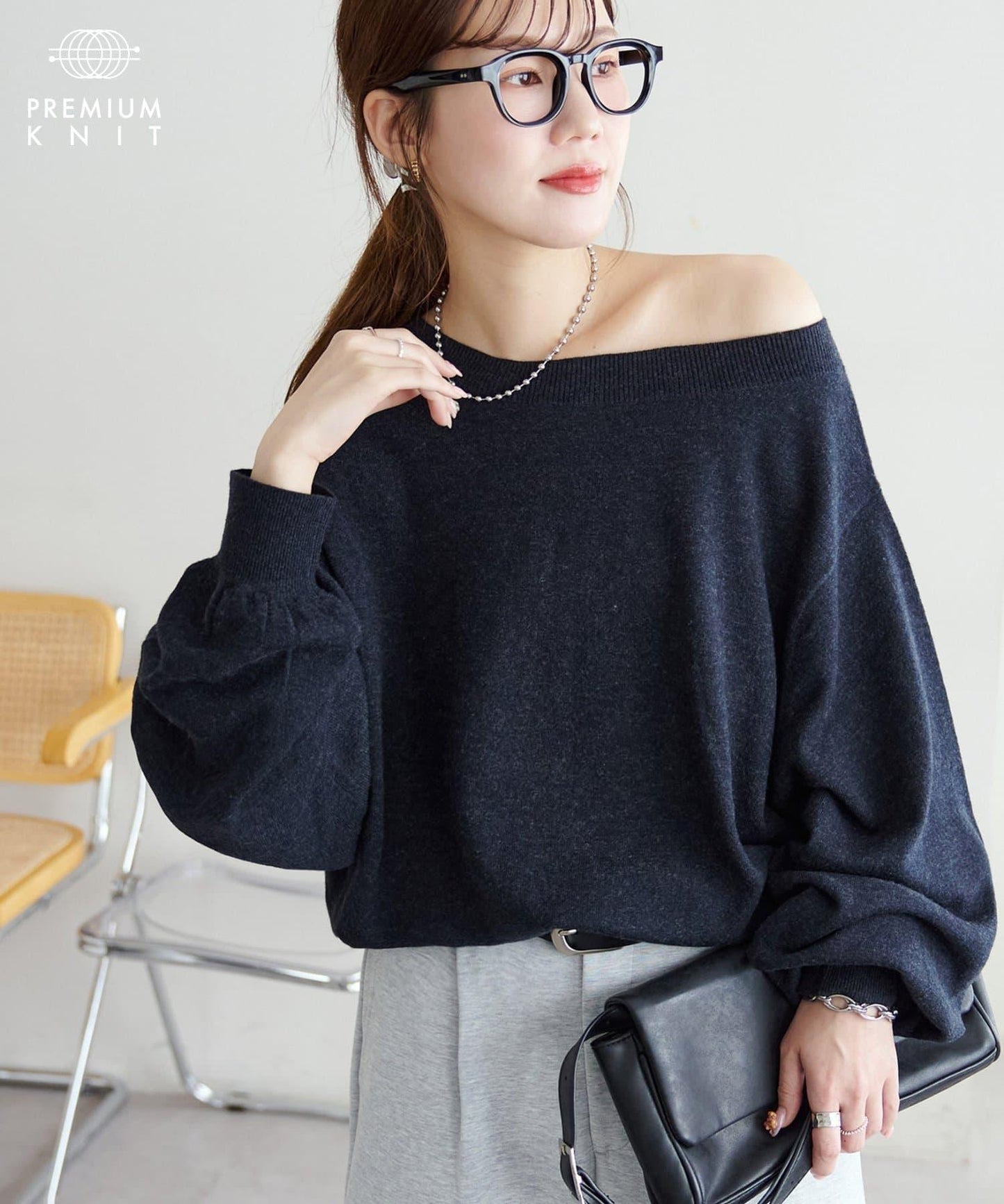 【Discoat】超細羊毛單肩套頭衫