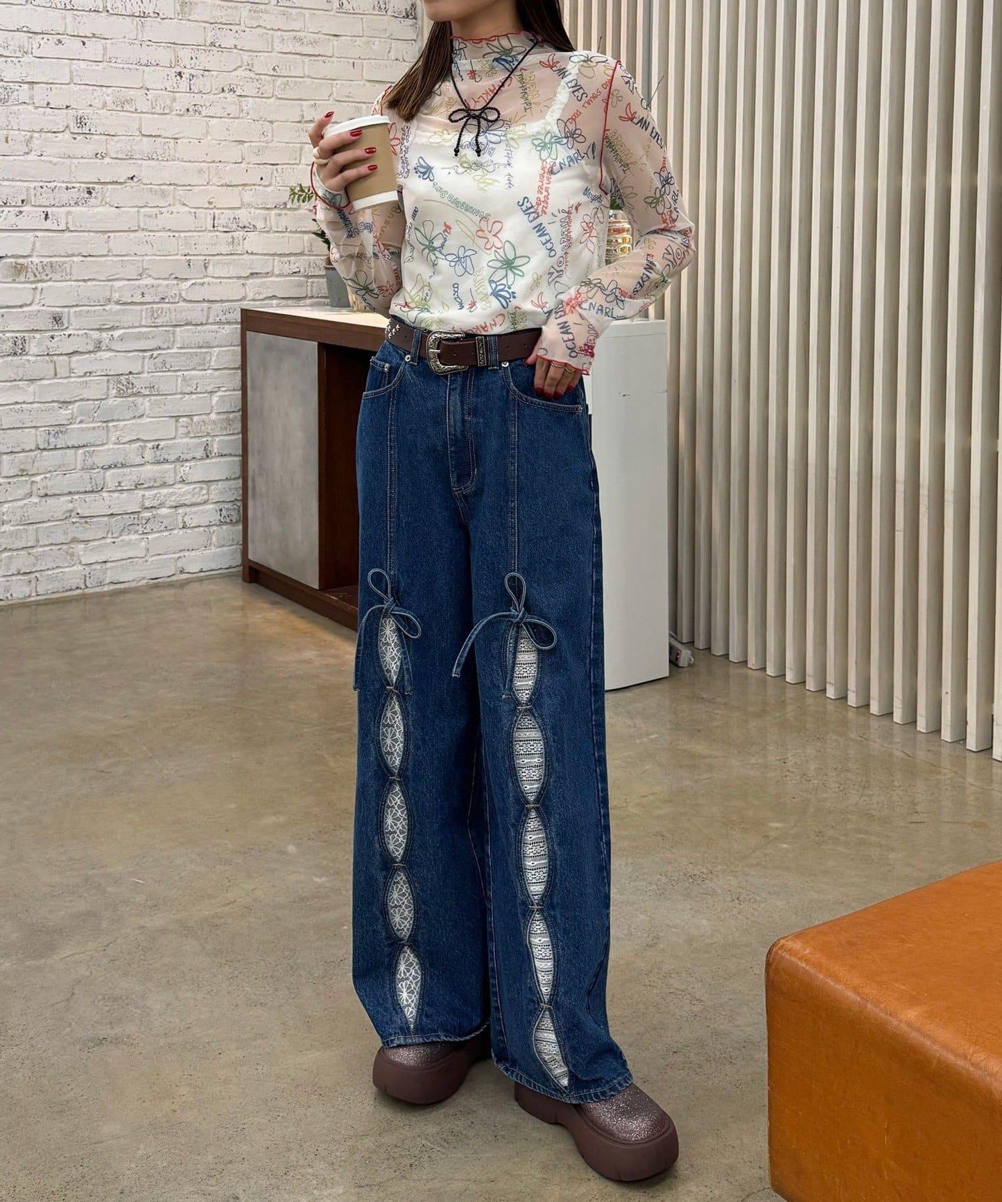 H.S塗鴉圖案透視上衣