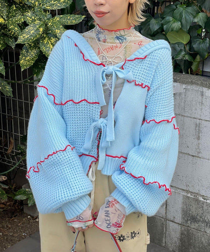 H.S拼色卷邊拼接連帽開衫