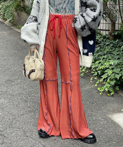 【HELLO.SANFRANCISCO/ハローサンフランシスコ】格紋荷葉邊拼接喇叭褲