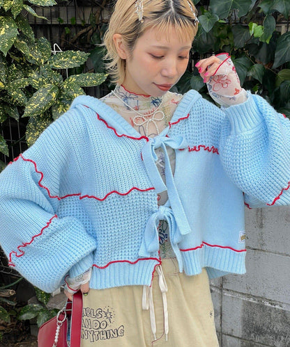 H.S拼色卷邊拼接連帽開衫