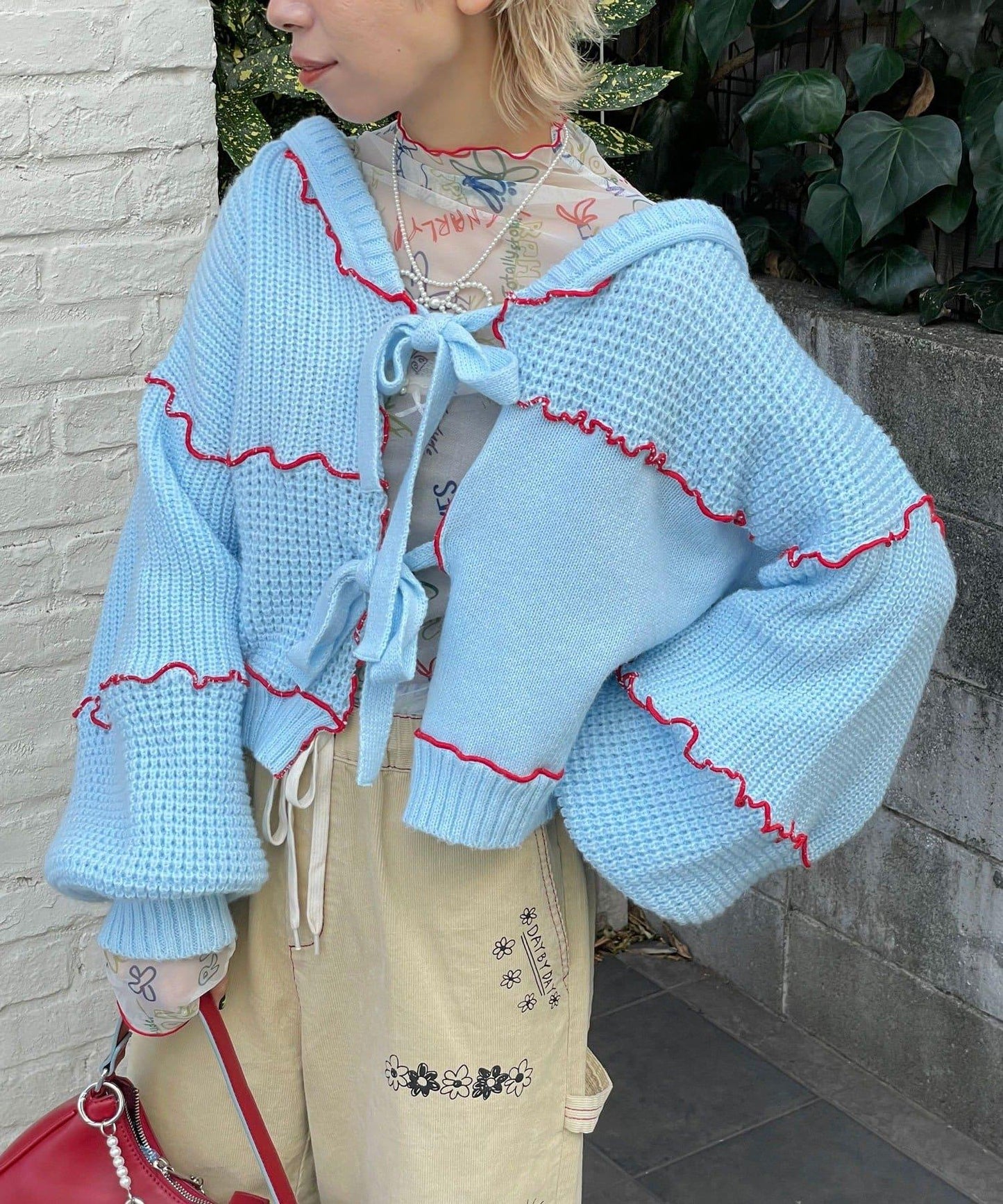 H.S拼色卷邊拼接連帽開衫