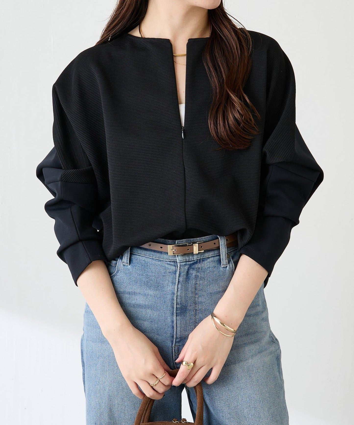 波紋針織拼接套頭衫/可成套搭配