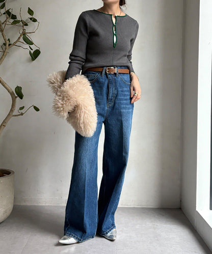 前後兩穿拼色羅紋針織衫