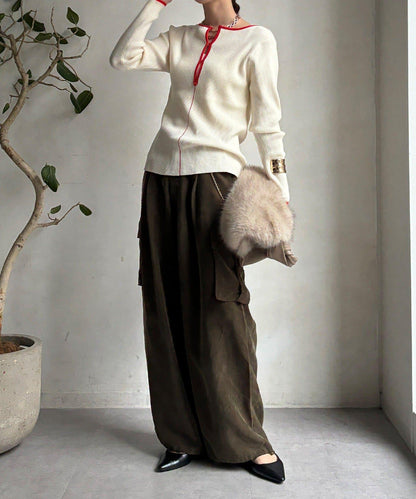 前後兩穿拼色羅紋針織衫