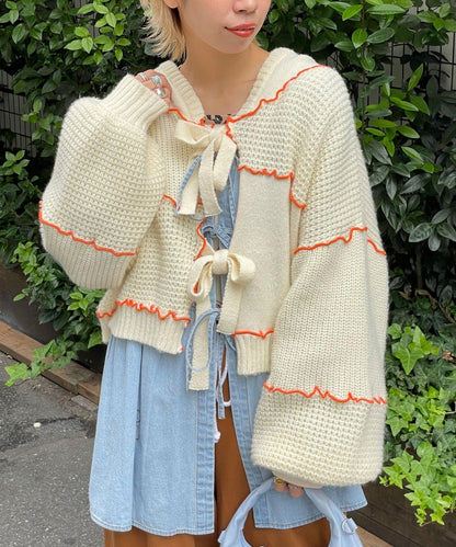 H.S拼色卷邊拼接連帽開衫