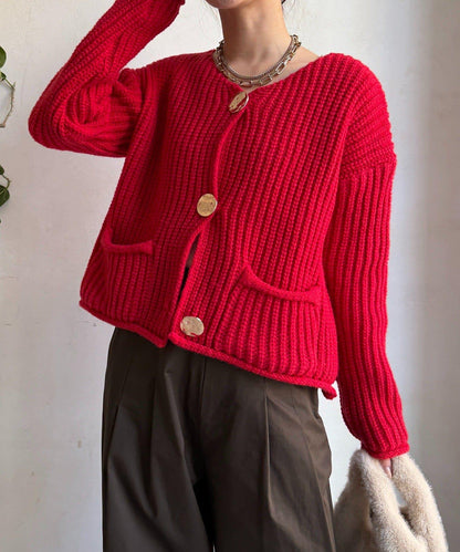 金屬大紐扣粗針織開衫