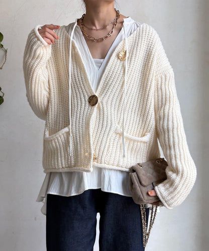 金屬大紐扣粗針織開衫
