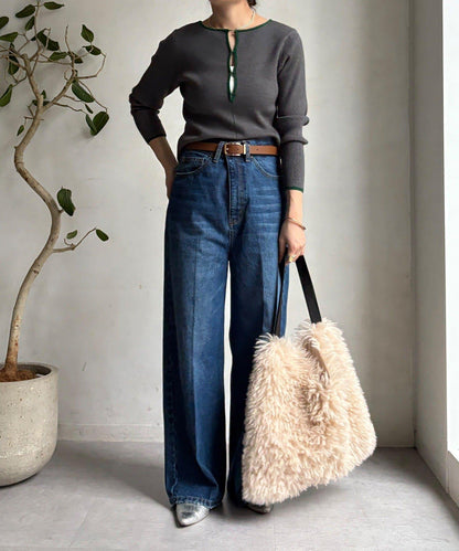 前後兩穿拼色羅紋針織衫