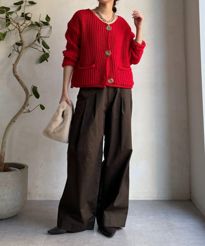 金屬大紐扣粗針織開衫