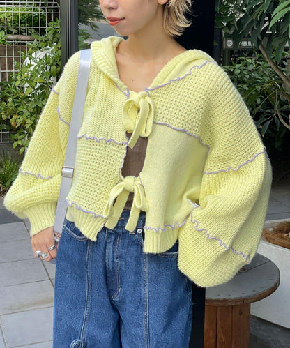 H.S拼色卷邊拼接連帽開衫