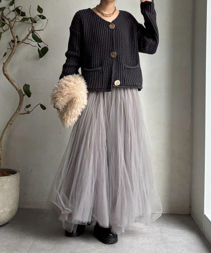 金屬大紐扣粗針織開衫