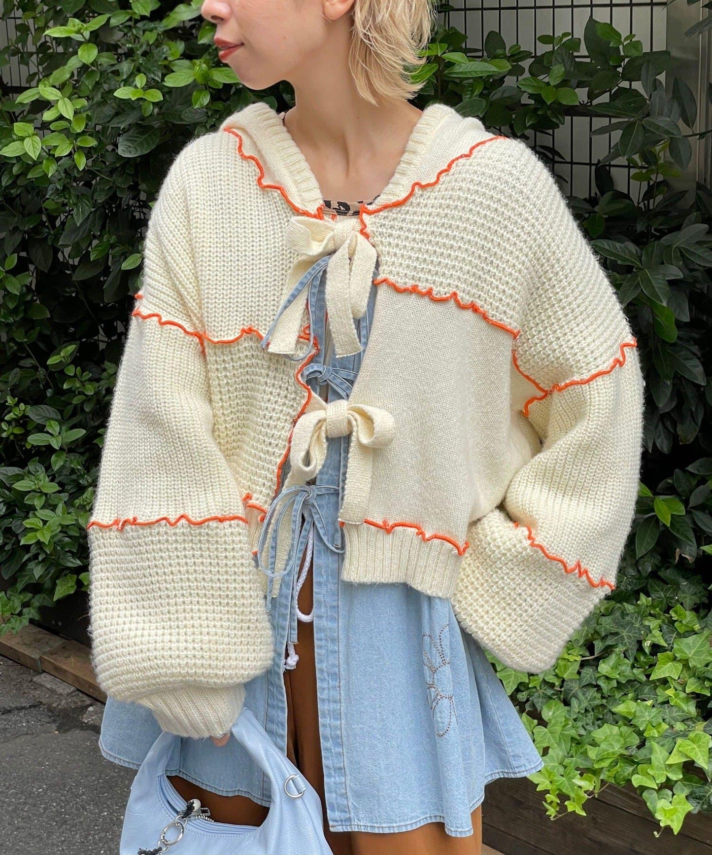 H.S拼色卷邊拼接連帽開衫