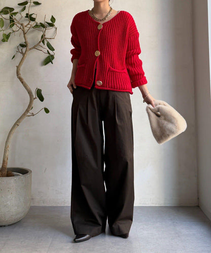 金屬大紐扣粗針織開衫