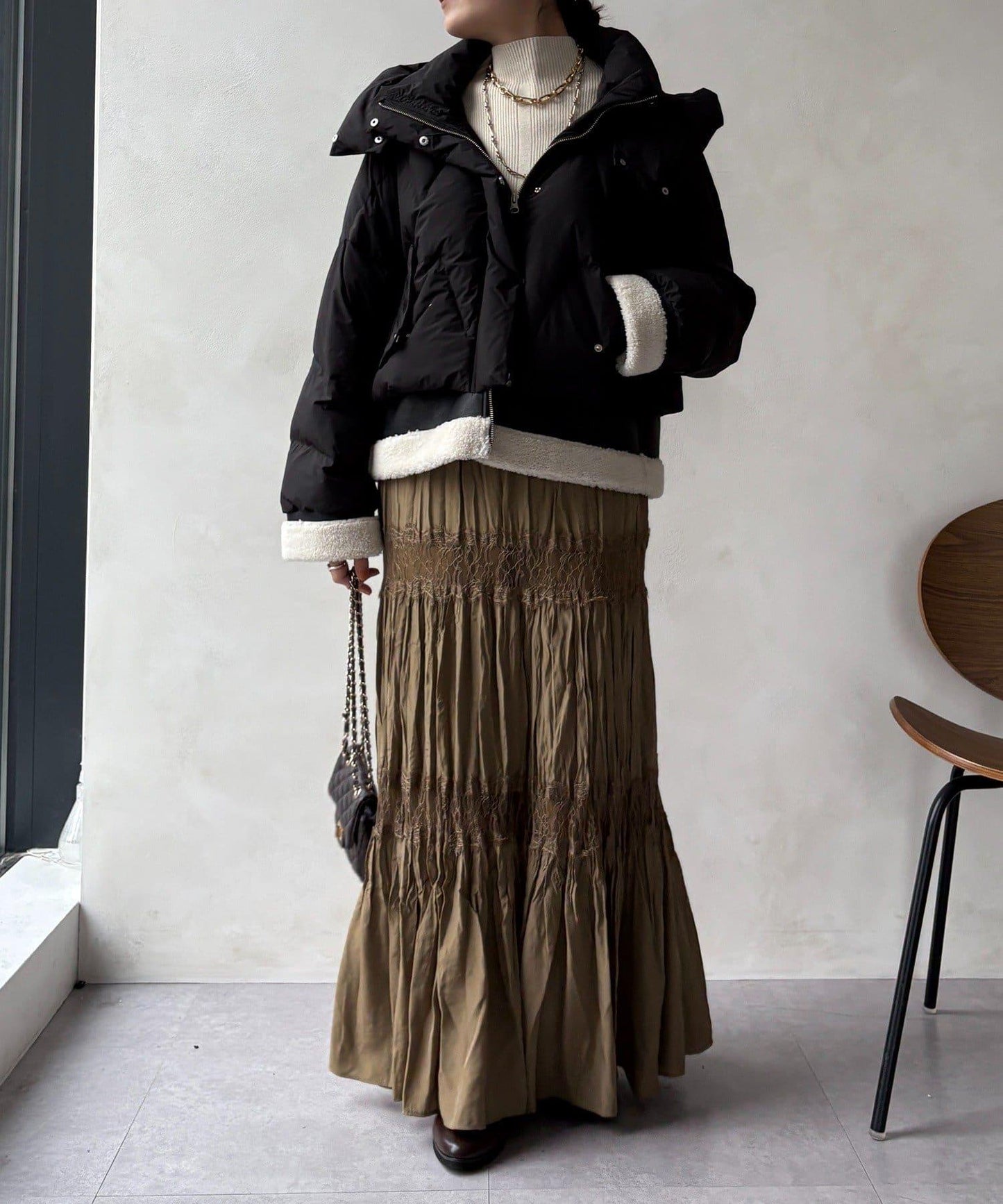 仿麂皮拼接羽絨服