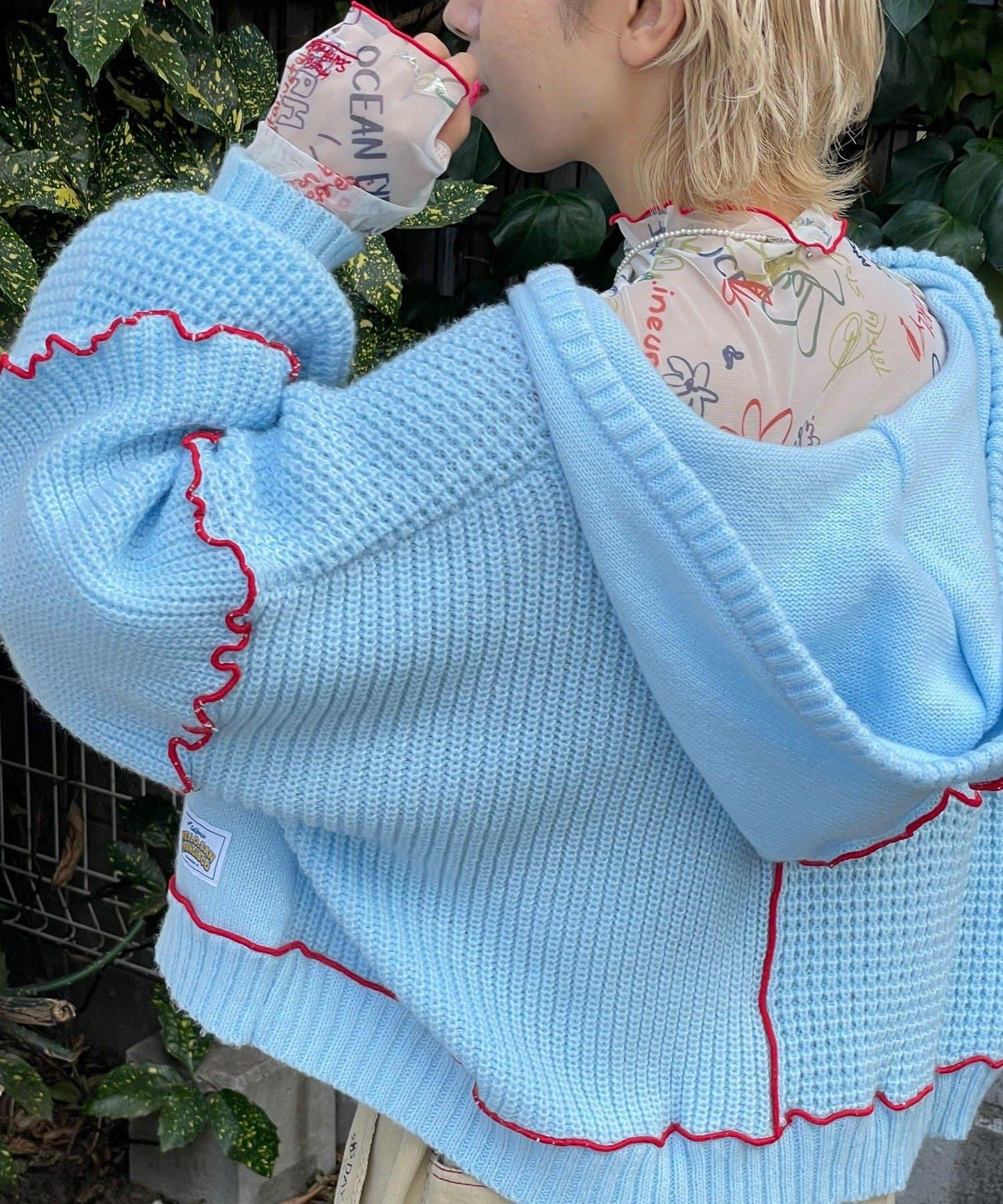 H.S拼色卷邊拼接連帽開衫