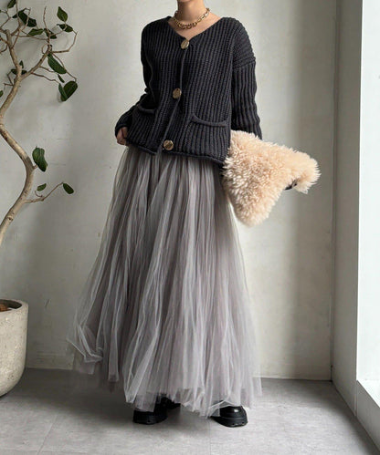 金屬大紐扣粗針織開衫