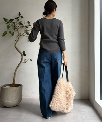 前後兩穿拼色羅紋針織衫