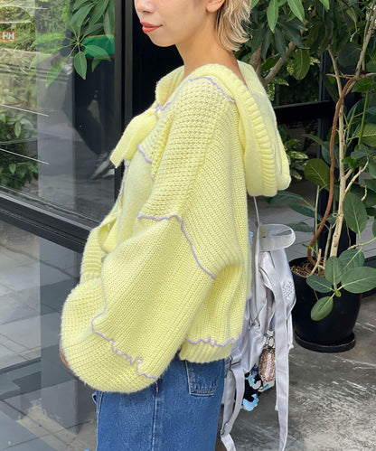 H.S拼色卷邊拼接連帽開衫