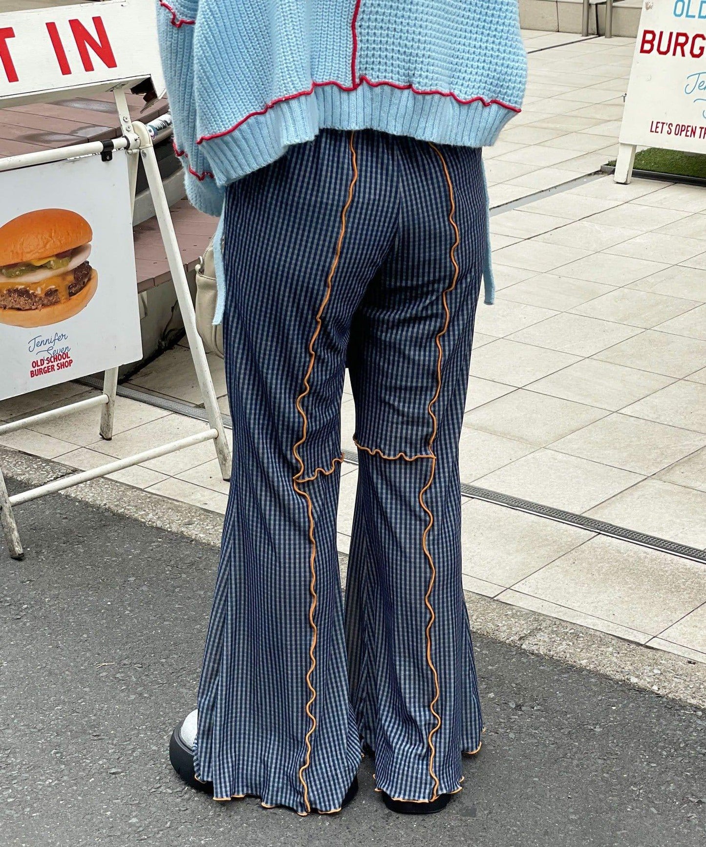 【HELLO.SANFRANCISCO/ハローサンフランシスコ】格紋荷葉邊拼接喇叭褲