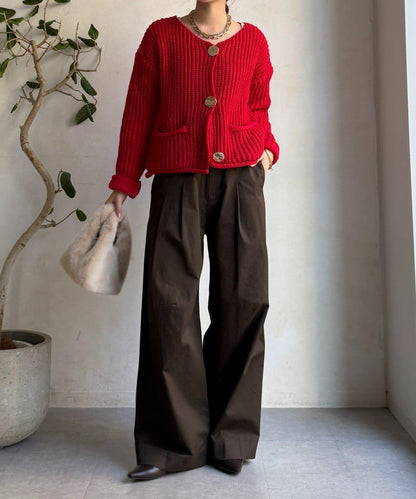 金屬大紐扣粗針織開衫