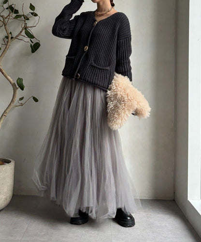 金屬大紐扣粗針織開衫