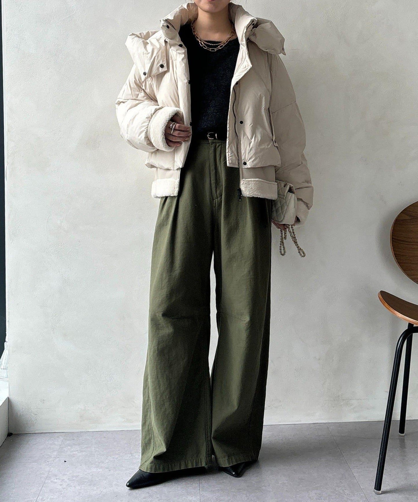 仿麂皮拼接羽絨服