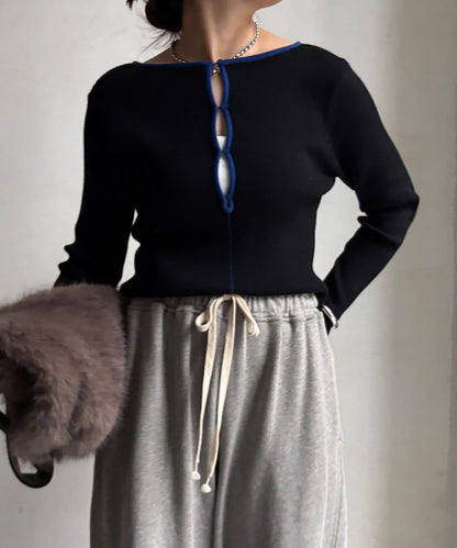 前後兩穿拼色羅紋針織衫