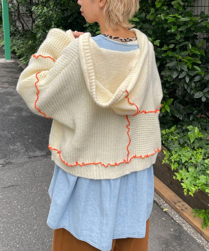 H.S拼色卷邊拼接連帽開衫