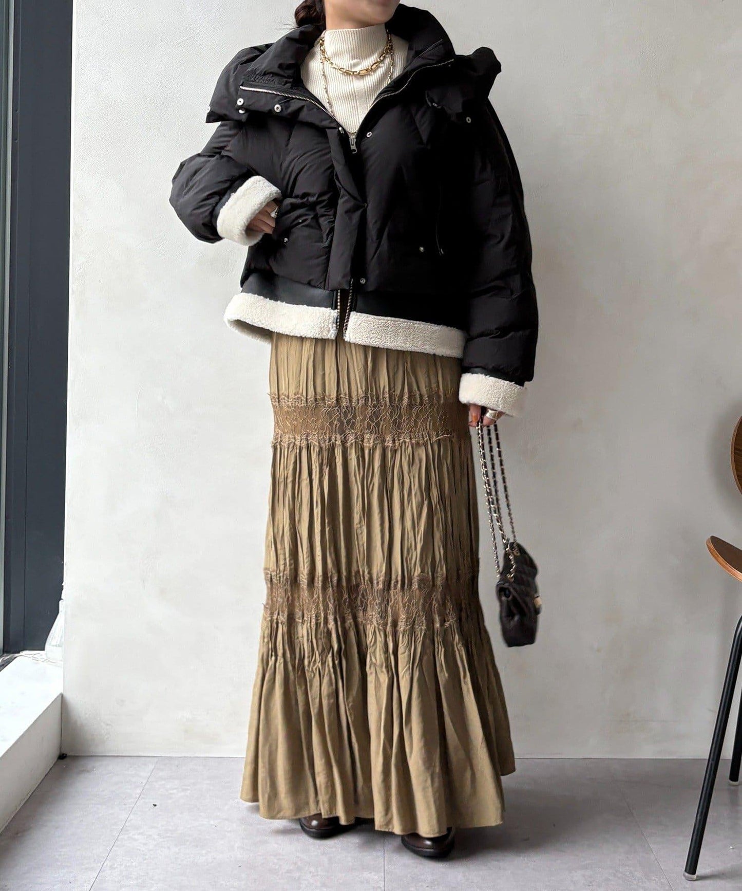 仿麂皮拼接羽絨服