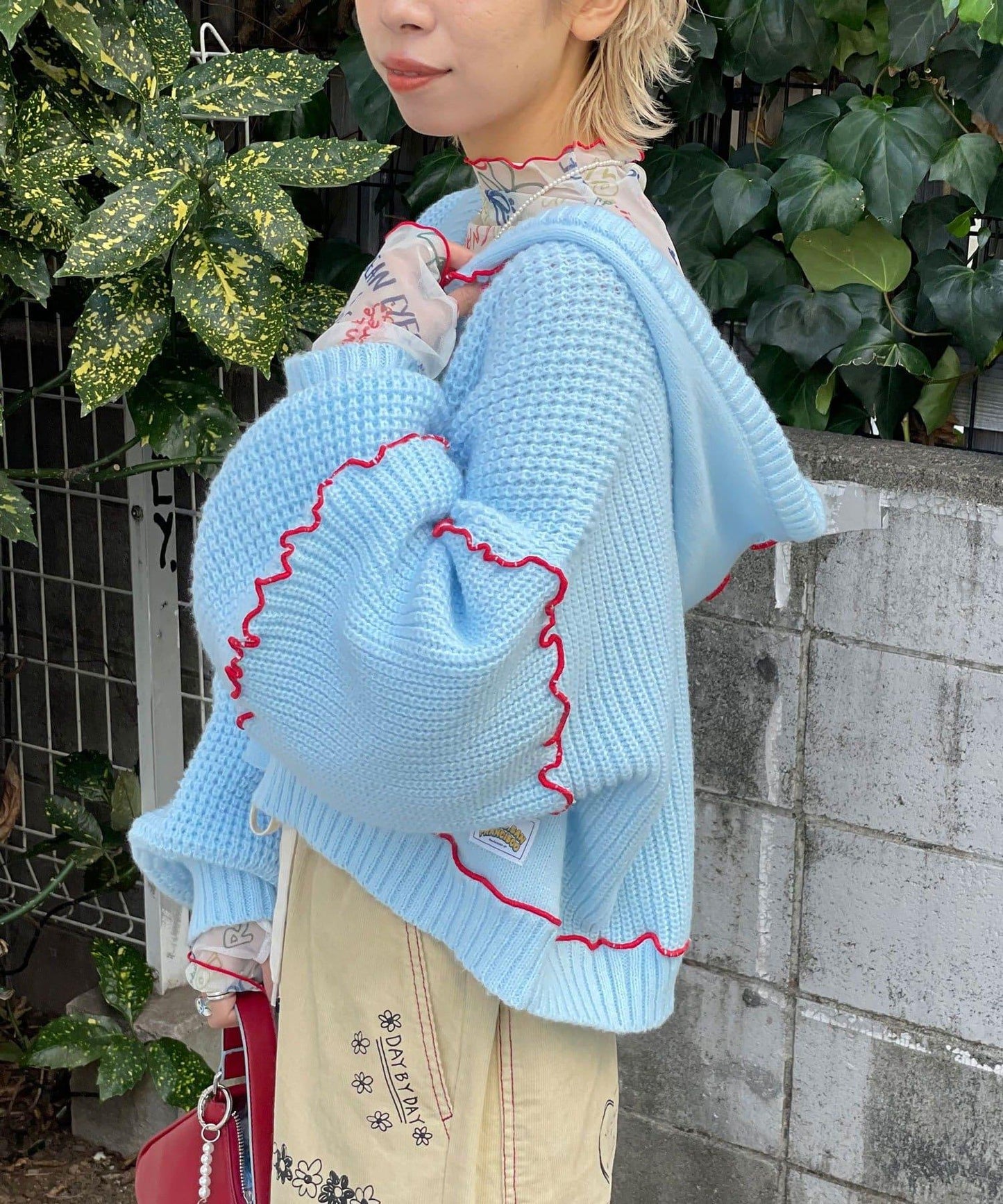 H.S拼色卷邊拼接連帽開衫