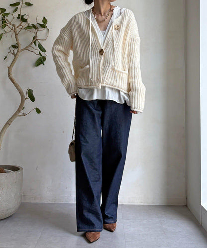 金屬大紐扣粗針織開衫