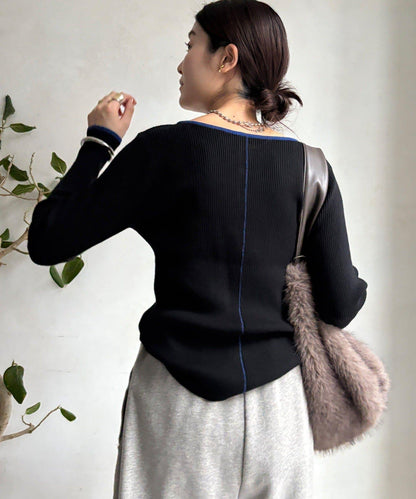 前後兩穿拼色羅紋針織衫