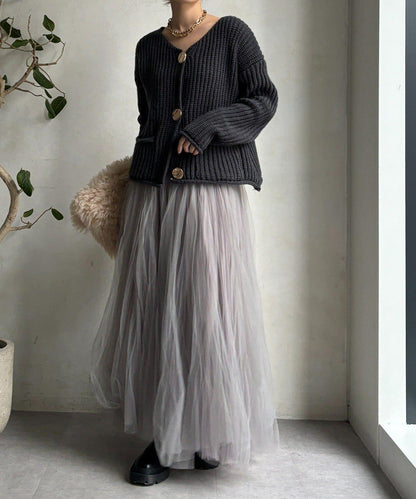 金屬大紐扣粗針織開衫