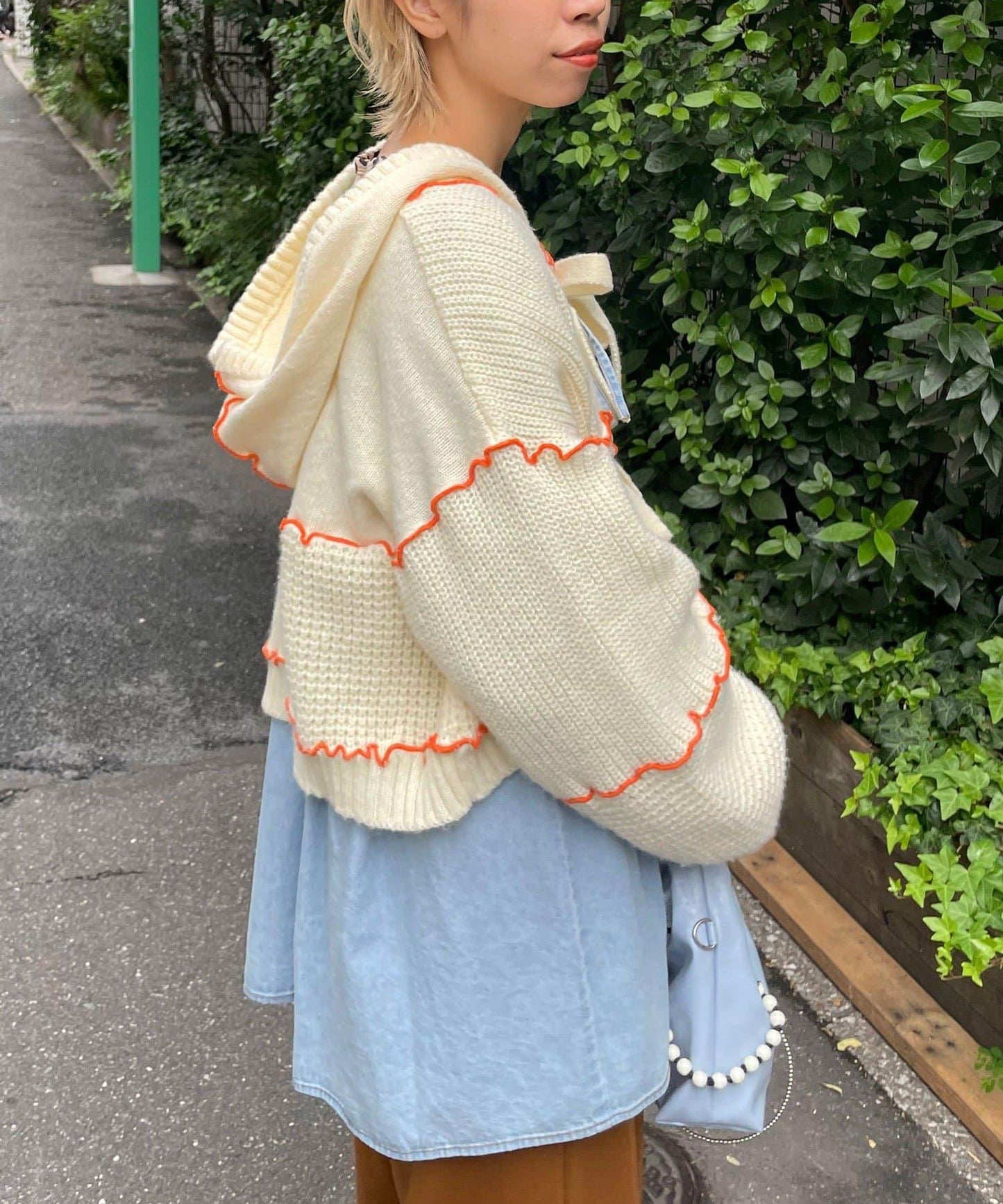 H.S拼色卷邊拼接連帽開衫