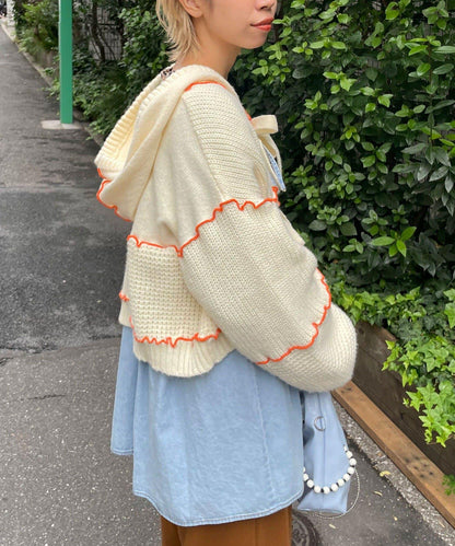 H.S拼色卷邊拼接連帽開衫