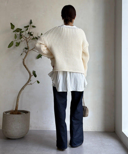 金屬大紐扣粗針織開衫