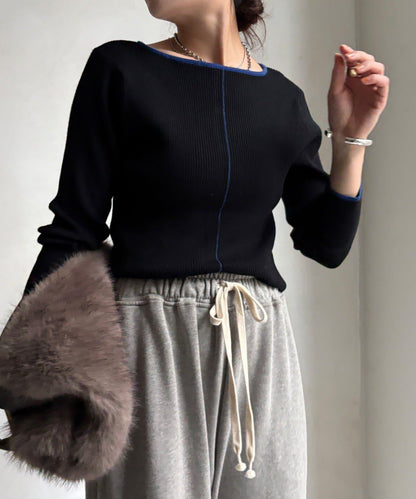 前後兩穿拼色羅紋針織衫