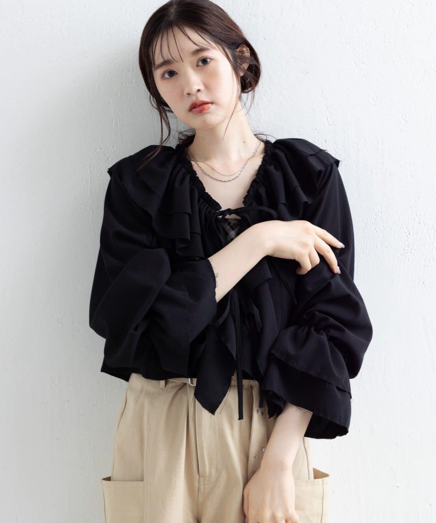 【Kastane】荷葉邊蝴蝶結襯衫