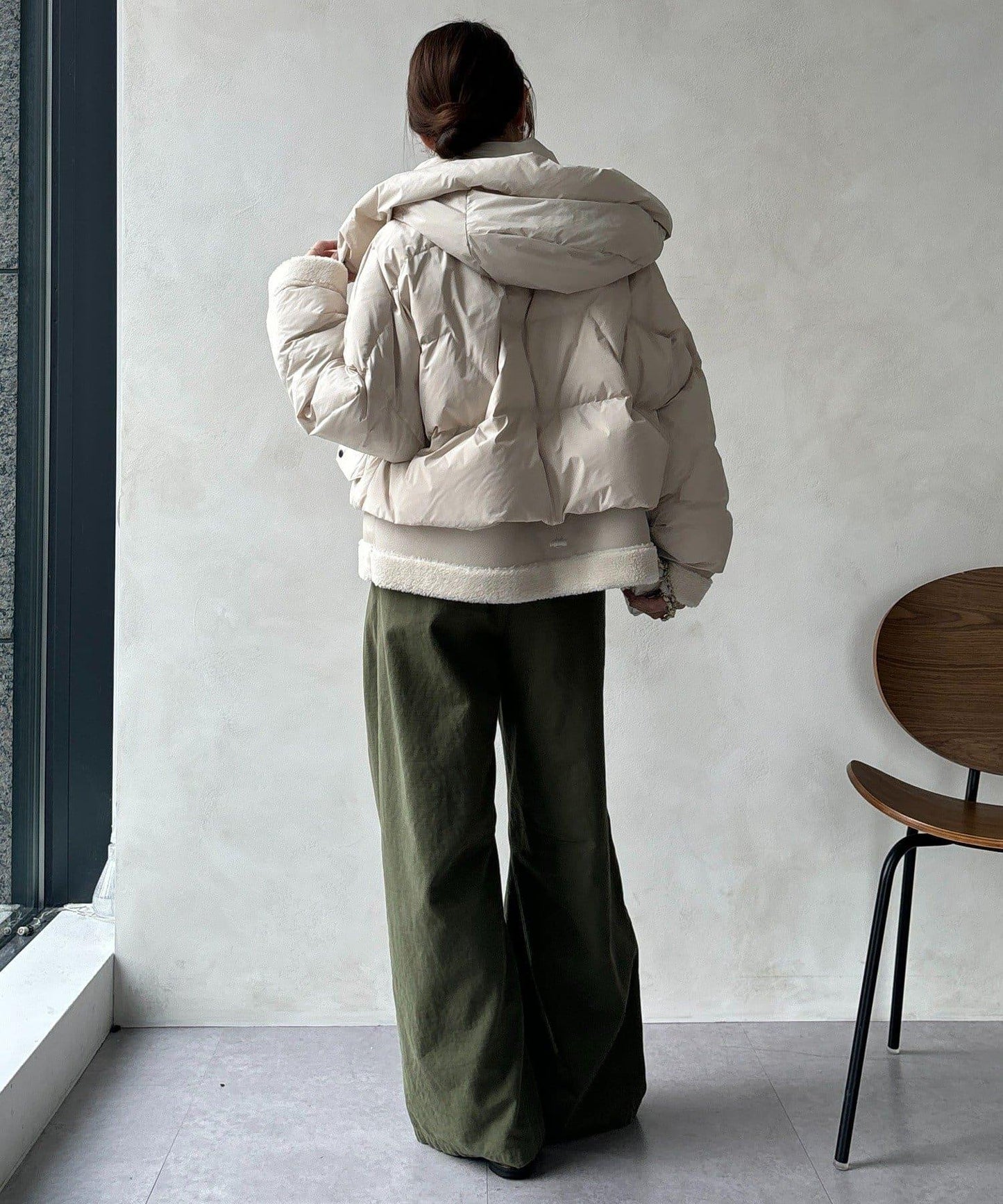 仿麂皮拼接羽絨服