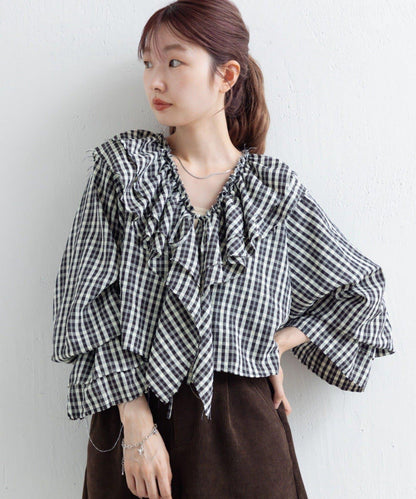 【Kastane】荷葉邊蝴蝶結襯衫