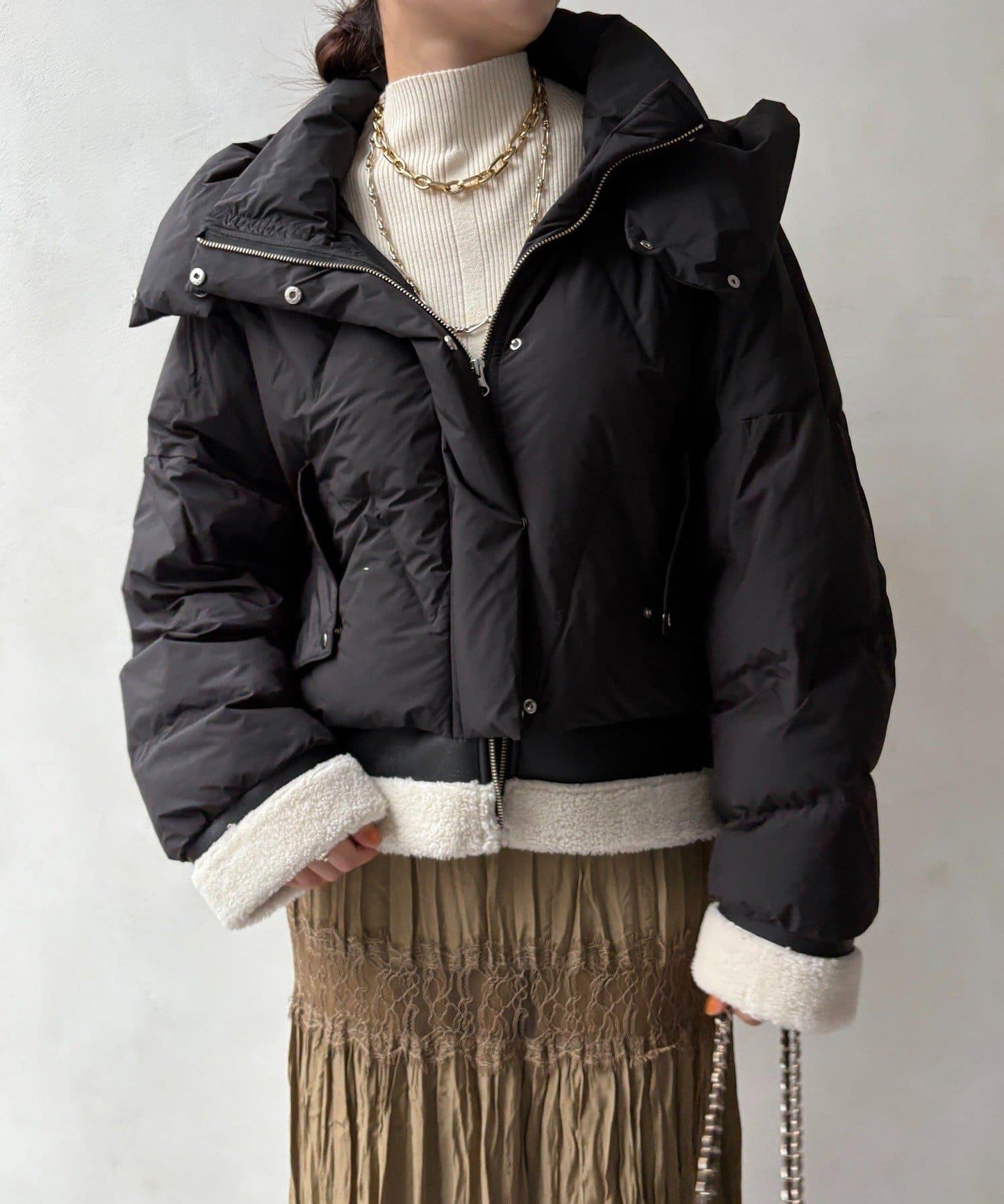 仿麂皮拼接羽絨服