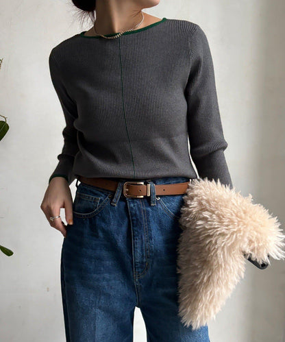 前後兩穿拼色羅紋針織衫