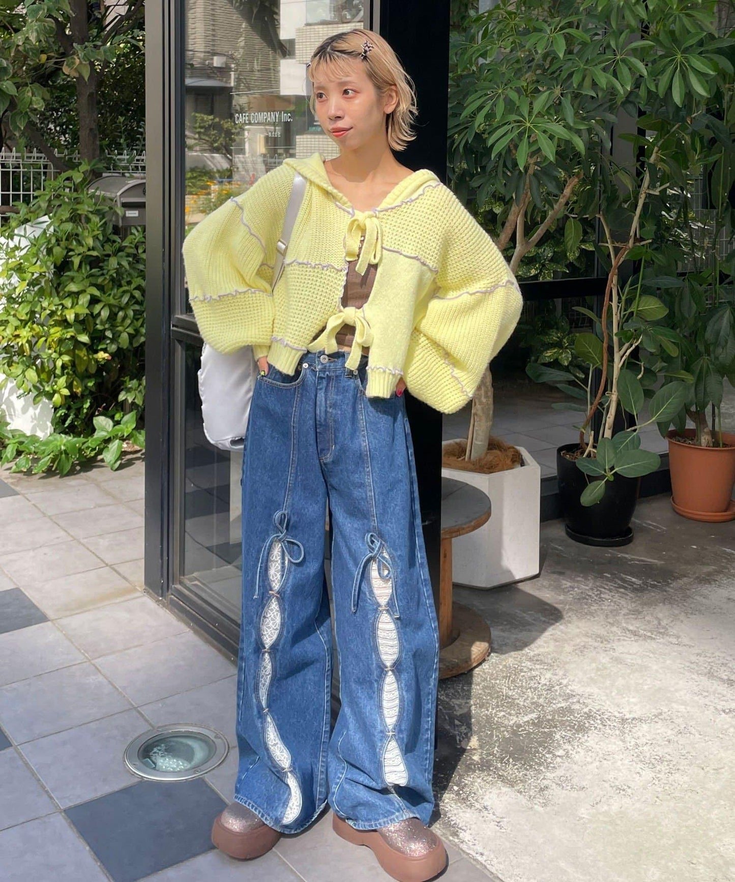 H.S拼色卷邊拼接連帽開衫