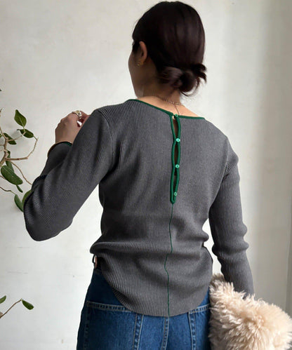 前後兩穿拼色羅紋針織衫