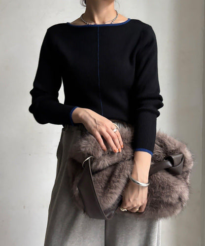 前後兩穿拼色羅紋針織衫