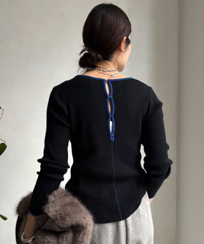 前後兩穿拼色羅紋針織衫